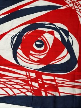 Vintage 60s Red White Blue Geo Op Art Print Rayon Italian Scarf Ponte Tresa